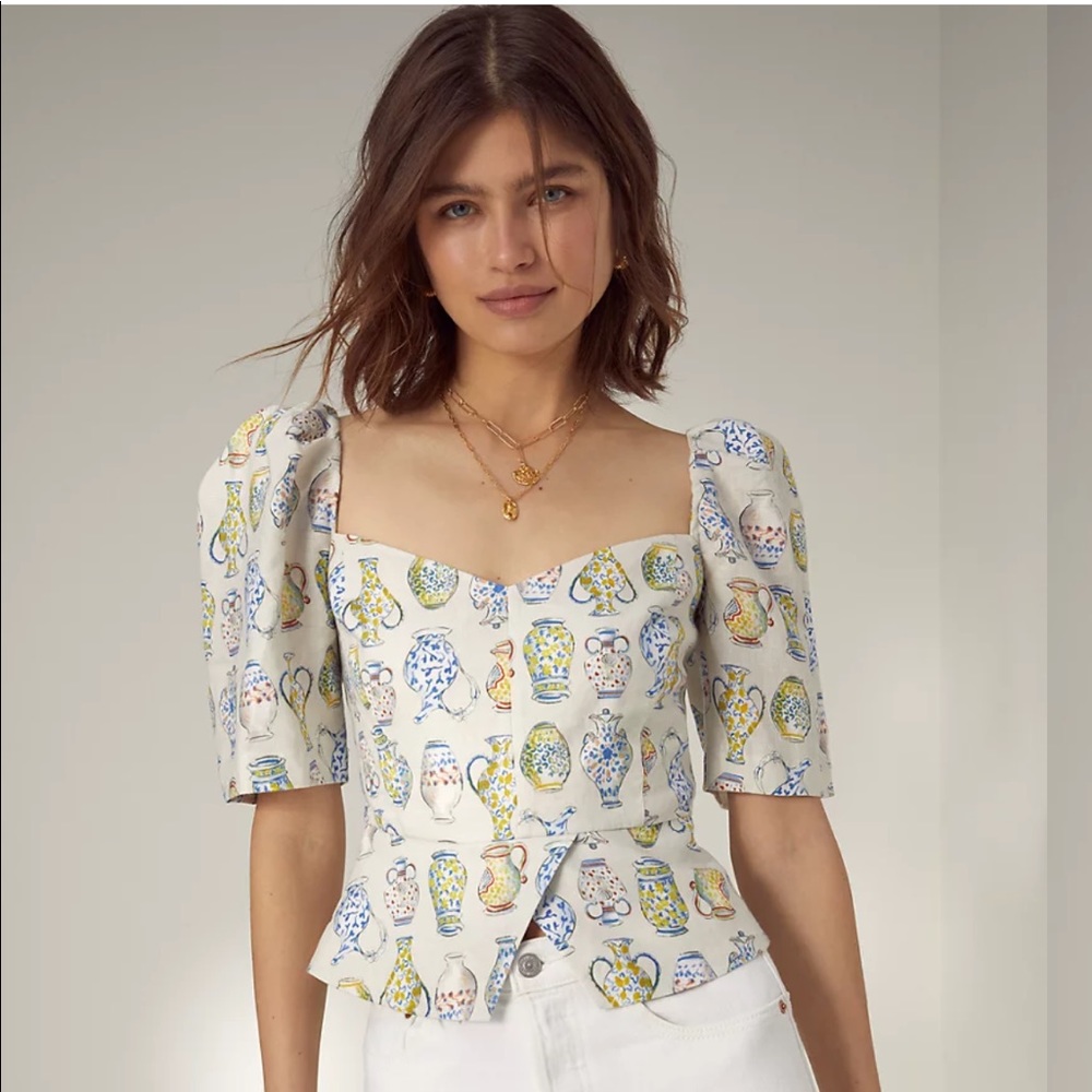 Aritzia Fatale Blouse Sand/Cobalt